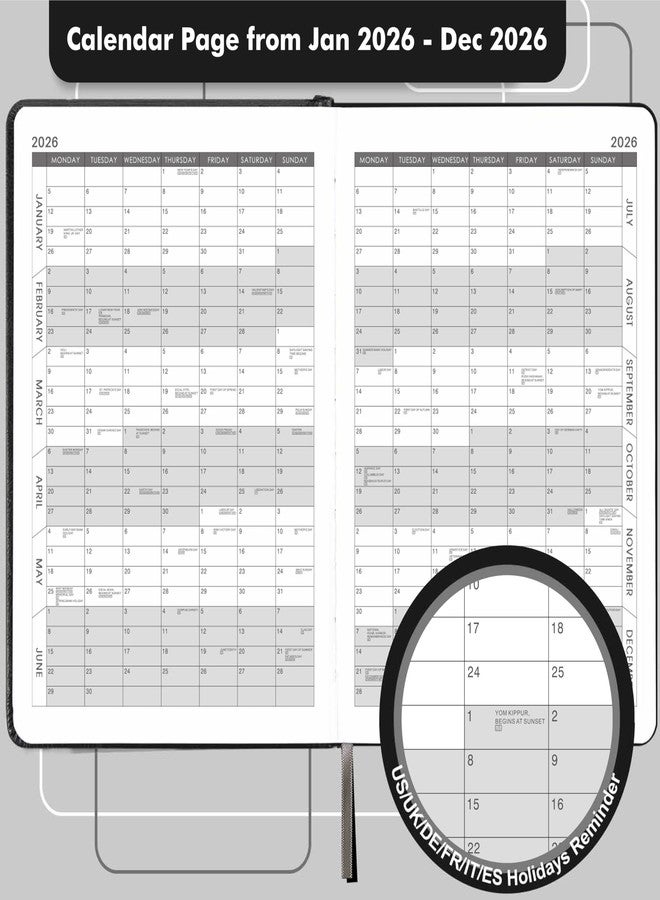 Lemome 2026 Diary - 2026 Daily Planner, Appointment Book with Tabs, Pen Loop, Bookmarks, Inner Pocket, January to December 2026, 5.75" x 8.25" - Image 4
